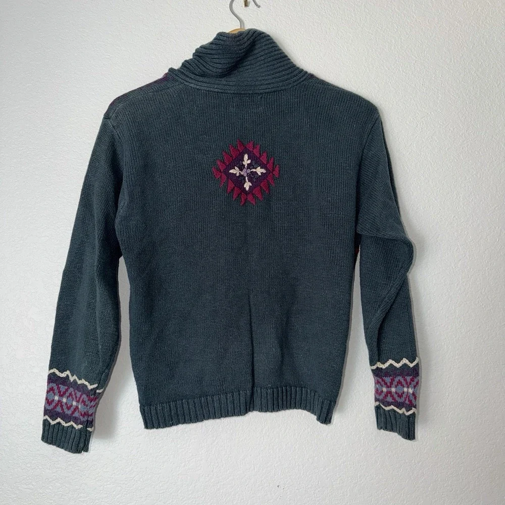 Christopher & Banks Hand Embroidered Sweater Cardigan Women's M Aztec Floral